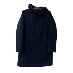 Beams Plus Navy Blue Hooded Full Zip Duffle Coat Mens Size Small